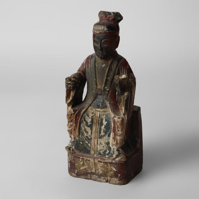 Antique Chinese Carved Wood Deity Altar Figure 18thC Measures - 9 1/4" x 3 3/4" x 3 1/4"