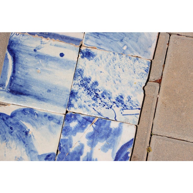 Antique Set of 8 Baroque Portuguese Tiles 18th Century Blue & White Scenic and Architectural Motifs For Sale - Image 9 of 10