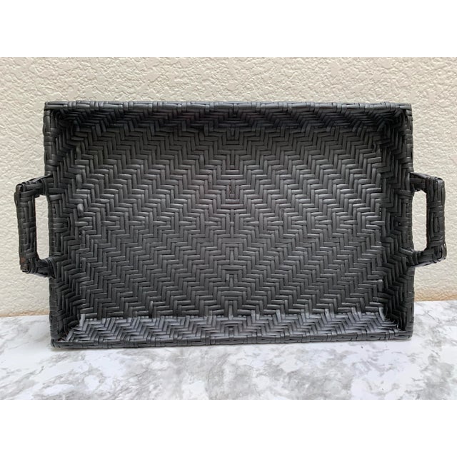 Wood Elegant Rustic Black Wicker Serving & Decor Tray For Sale - Image 7 of 7