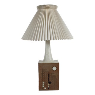 Danis Stoneware Table Lamp with Graphic Decor by Hans Still for Axella, 1970s For Sale