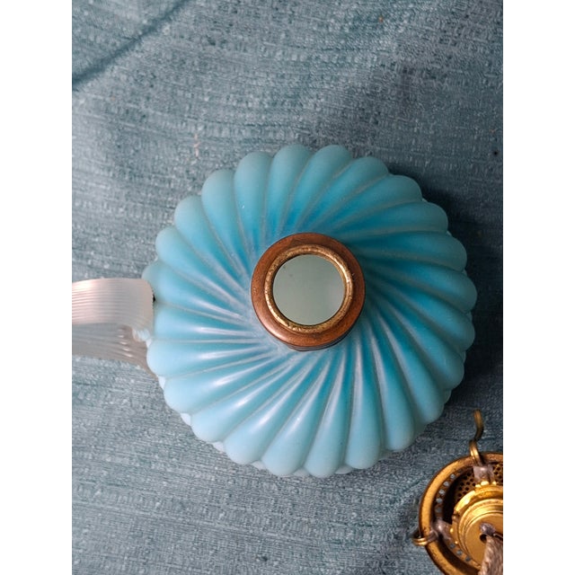 Rare Antique Blue Satin Glass Oil Kerosene Finger Lamp Hand-Blown Uv Reactive For Sale - Image 15 of 18