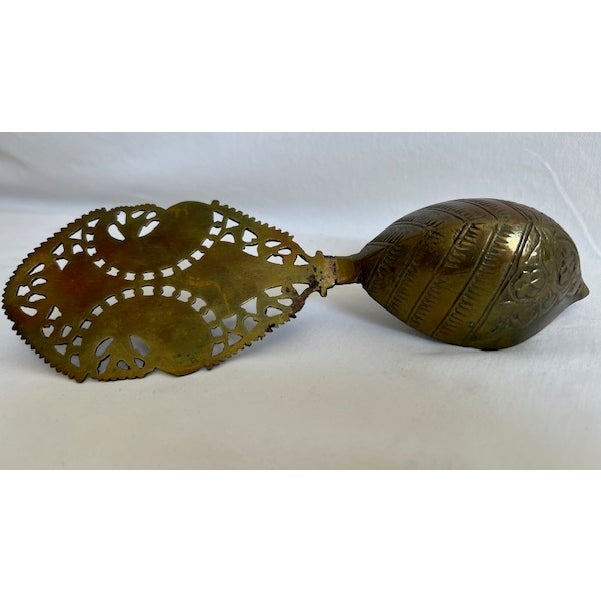 Antique Persian Qajar Pierced Brass Spoon For Sale - Image 4 of 6