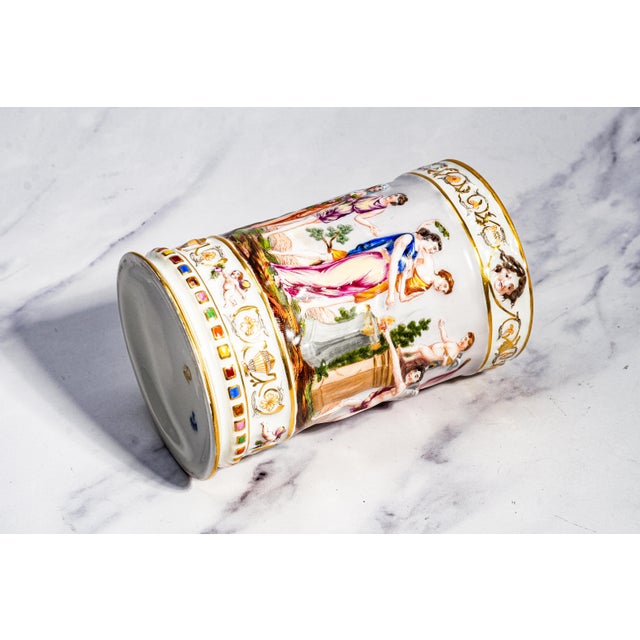 Large Antique Neoclassical Italian Capodimonte Hand Painted Porcelain Mug Home Decor For Sale - Image 12 of 17