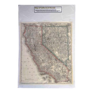 Antique 1870s g.w. Gray & Son Map of California & Nevada (32 X 20")" For Sale