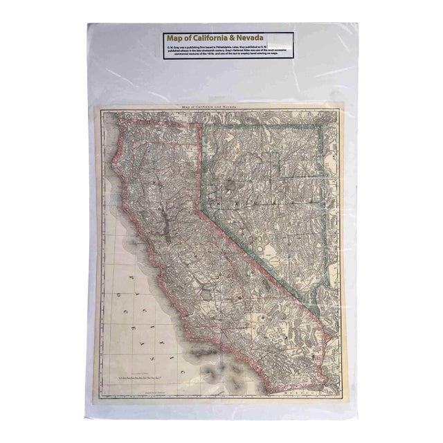 Antique 1870s g.w. Gray & Son Map of California & Nevada (32 X 20")" For Sale