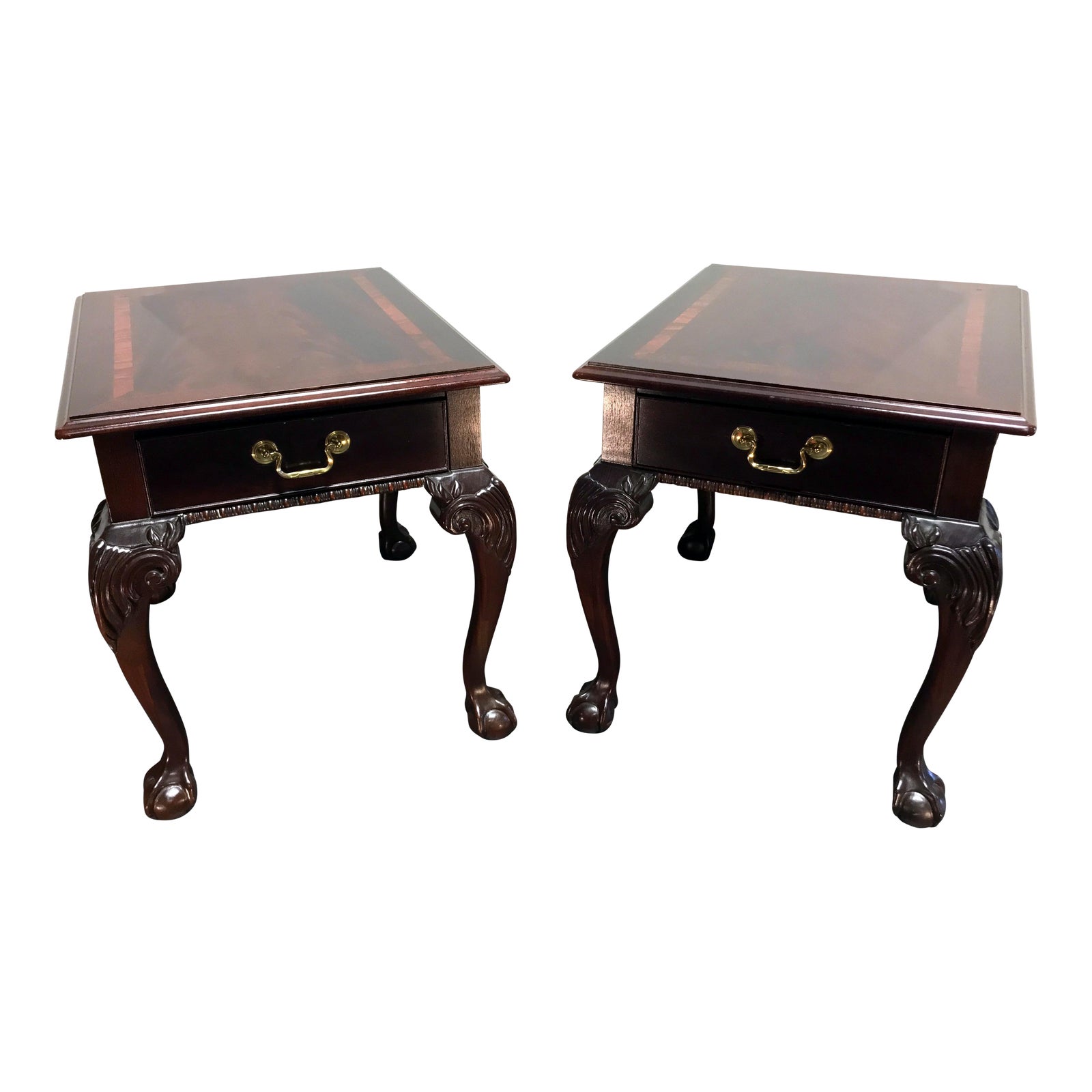 Thomasville Mahogany Collection Chippendale End Side Tables Ball in