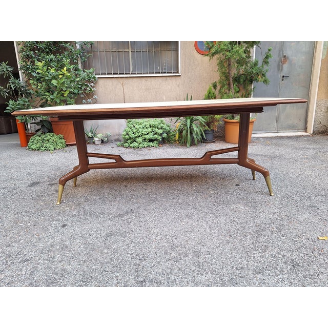 Wooden Console Table with Burl Wood Top and Formica Top, 1950s, in Very Good conditions. Designed 1950 to 1959 This piece...