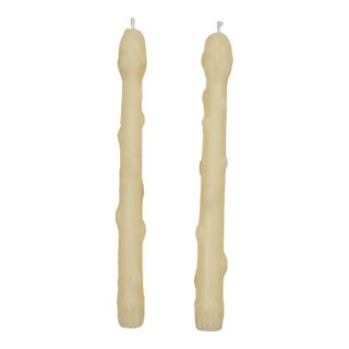 Asparagus Beeswax Taper Candles in Alabaster White - a Pair For Sale
