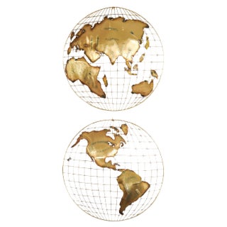 Brass World Wall Sculptures by Curtis Jeré, 1970s, Set of 2 For Sale