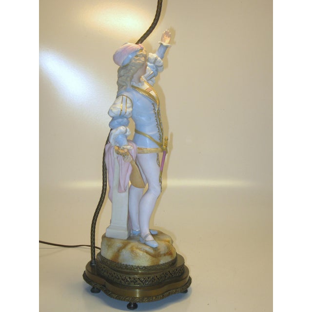 1900s Table Lamp Gilded Dresden Porcelain Figurine Masquerade Ball Renaissance For Sale - Image 12 of 17