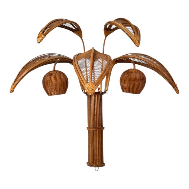 Rattan Palm Tree Wall Lamp Sconces For Sale - Image 4 of 4