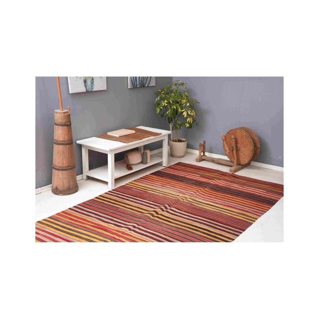 Striped Vintage Turkish Kilim Rug - 5`3" X 14`3" For Sale - Image 4 of 6
