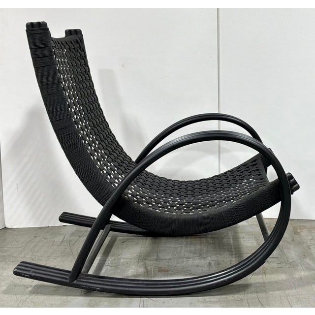 Modern Baker Modern Nero Finish Rattan and Woven Rawhide Rollick Rollick Rocking Chair For Sale - Image 3 of 8