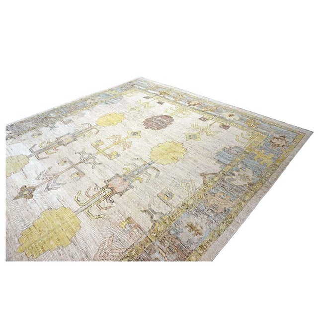 21st Century Turkish Oushak Wool 10x13 Ivory, Slate & Yellow Handmade Area Rug #1144125 For Sale - Image 10 of 15
