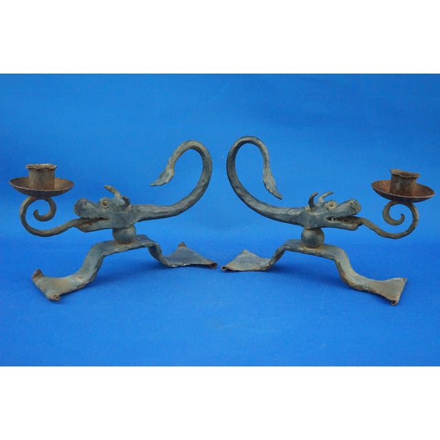 19th Century Art Nouveau Wrought Iron Candelabra with Dragons from A. Mazzucotelli School, Italy, 1920s, Set of 2 For Sale - Image 6 of 18