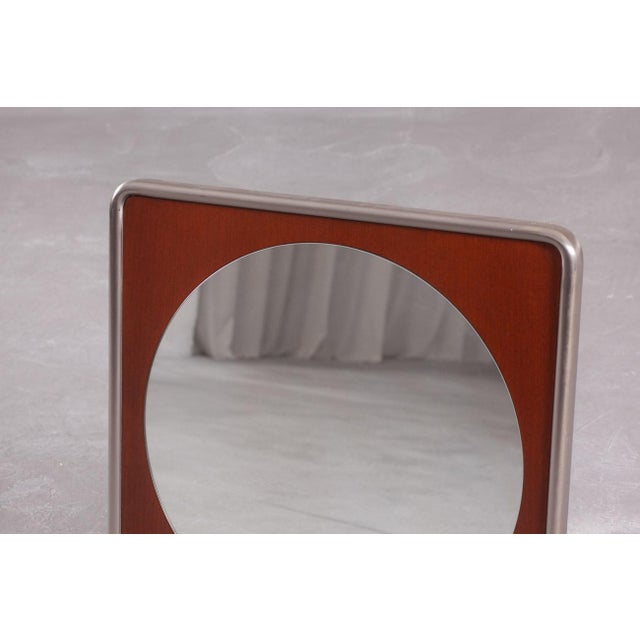 Vintage Square Metal and Wood Wall Mirror, Germany, 1970s For Sale - Image 6 of 8