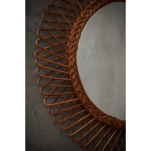 1960s Mid-Century Modern Rattan Wall Mirror from Olaf Von Bohr, Italy, 1960s For Sale - Image 5 of 9