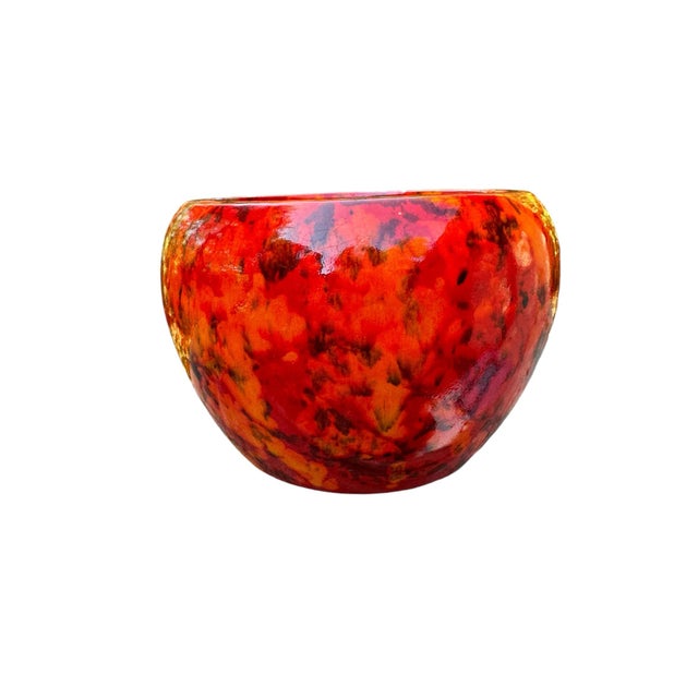Mid-Century Modern 1970’s Lava Orange Red Glazed Ceramic Planter For Sale - Image 3 of 11