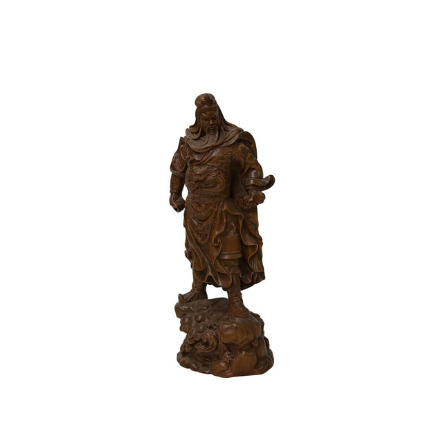 Carved Wood General Guan Yu Warrior Dragon Armor Figurine Sculpture For Sale - Image 10 of 10
