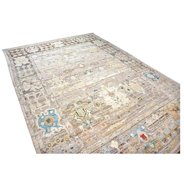 21st Century Turkish Oushak Wool 9x13 Charcoal, Tan & Blue Handmade Area Rug #1144139 For Sale In Houston - Image 6 of 16