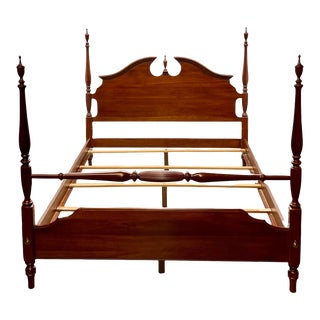 Vintage Knob Creek Chippendale Style Cherry Four Poster Queen Size Bed For Sale