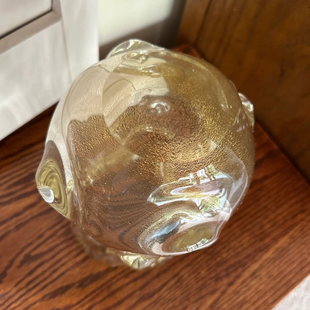 Transparent Vintage Murano Style Glass Gold Flake Drooping Glass Vase For Sale - Image 8 of 9