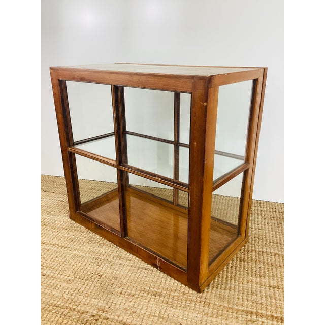 Vintage 1940s Wood & Glass Table Top Display Case Cabinet / Shelf For Sale - Image 12 of 14