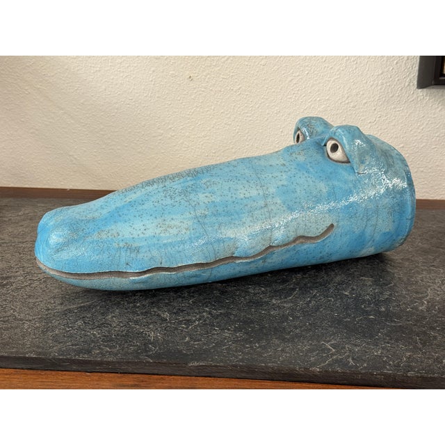 Whimsical Raku Pottery Crocodile Head For Sale - Image 14 of 16