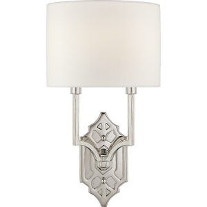 Thomas O'Brien for Visual Comfort Signature Silhouette Fretwork Sconce in Polished Nickel with Linen Shade