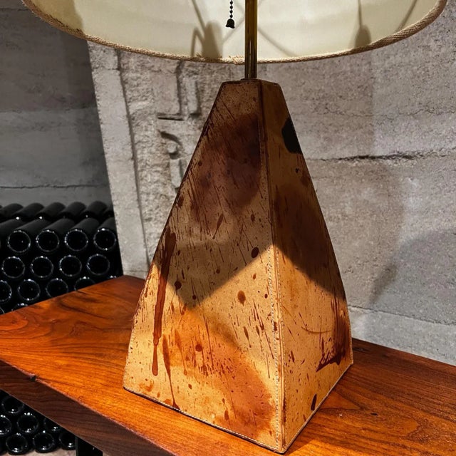 Mid-Century Modern 1970s Artistic Table Lamp Abstract Modern Leather Wrapped Metal For Sale - Image 3 of 11