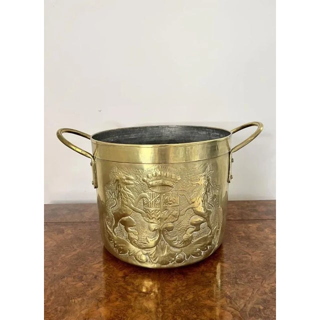 Metal Antique Victorian Circular Brass Coal Bucket, 1880s For Sale - Image 7 of 7