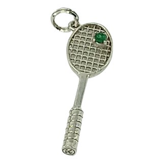 Sterling Emerald Tennis Racket Pendant For Sale