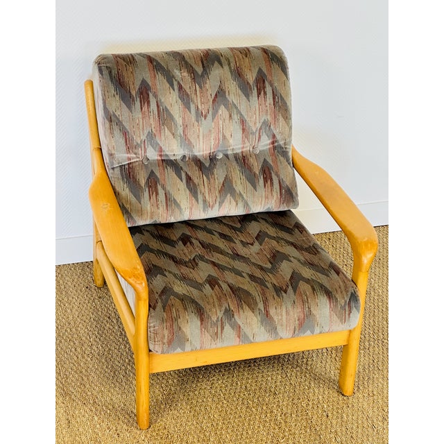 Beige Vintage Chair in Beech and Geometric Fabric, 1970 For Sale - Image 8 of 18
