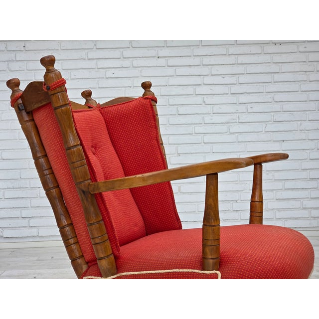 Scandinavian Armchair in Red Wool and Beech, 1960s For Sale - Image 6 of 18