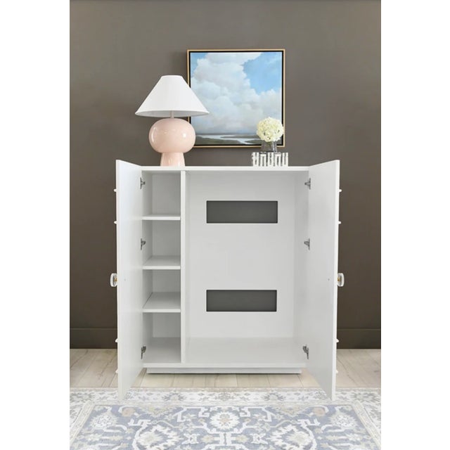 Wood Matthew Izzo Home Judd Matte White Lacquer Storage Cabinet With Lucite and Brass Knobs For Sale - Image 7 of 7