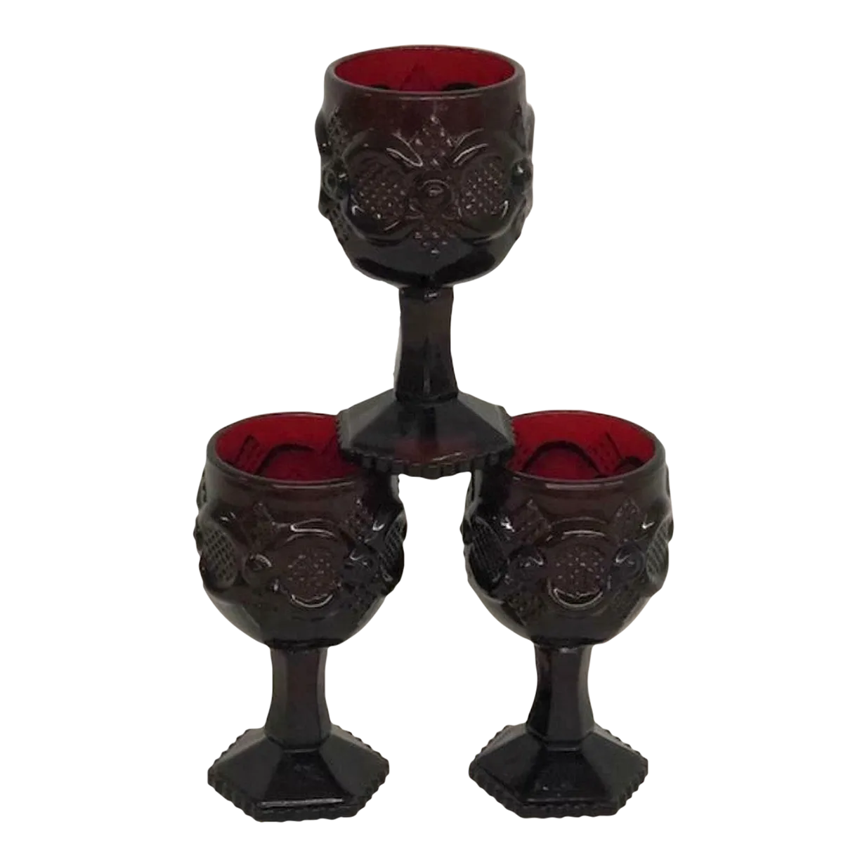 Avon Cape Cod Ruby Red Glass Small Wine Cordial Goblets Cups - Set of 3, image size:1234x1234