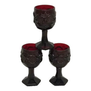 Avon Cape Cod Ruby Red Glass Small Wine Cordial Goblets Cups - Set of 3