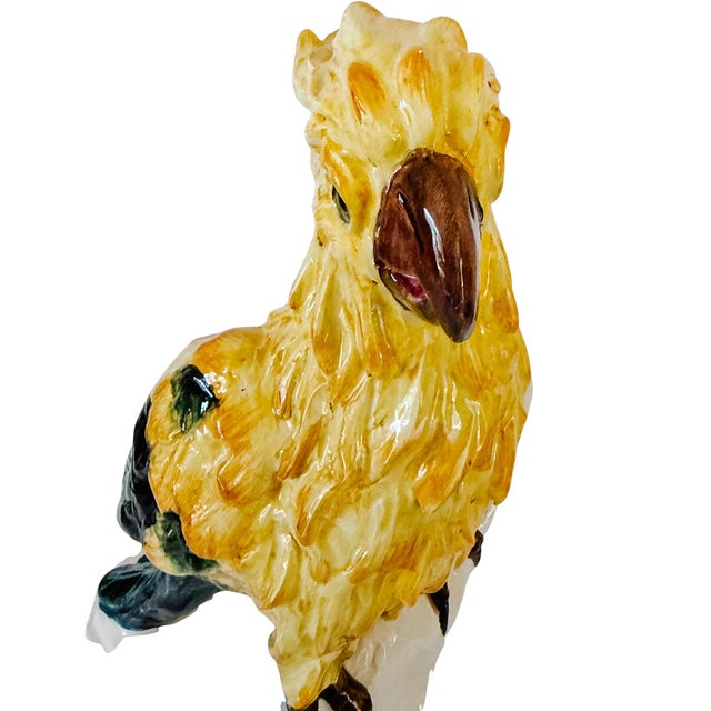 Vintage Large Italian Majolica Ceramic Cockatoo Parrot Sculpture For Sale - Image 10 of 17