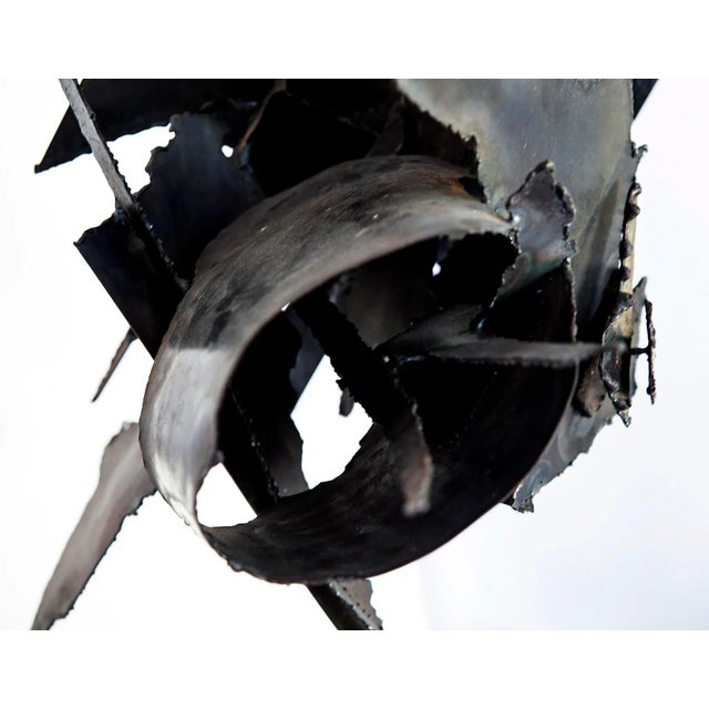 Mid 20th Century Wendell Cullen Hudiburg Brutalist Sculpture, Metal With Wood Base For Sale - Image 9 of 12