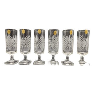 Mid-Century Crystal Glasses with Etched Lattice Decor from A.M. Manufacture, 1950s, Set of 6 For Sale