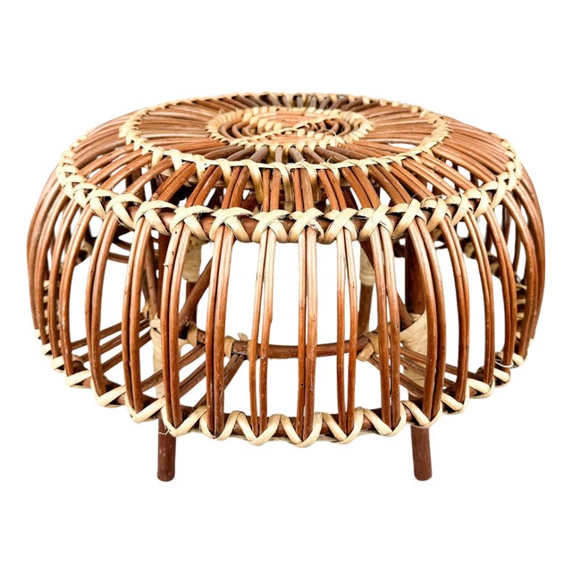 Mid-Century Rattan Stool in style of Franco Albini, 1970s For Sale