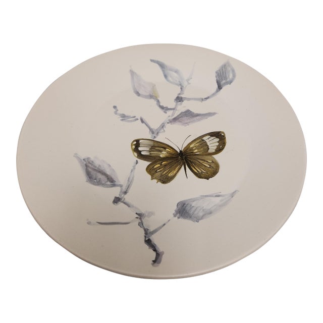 1950s Marcel Guillot Mid-Century Modern French Pottery Dinner Plate 10-Inch No5 Butterfly For Sale