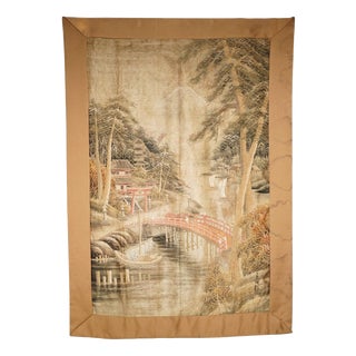Antique Japanese Meiji Hand-Embroidered Silk Tapestry, 1880 For Sale