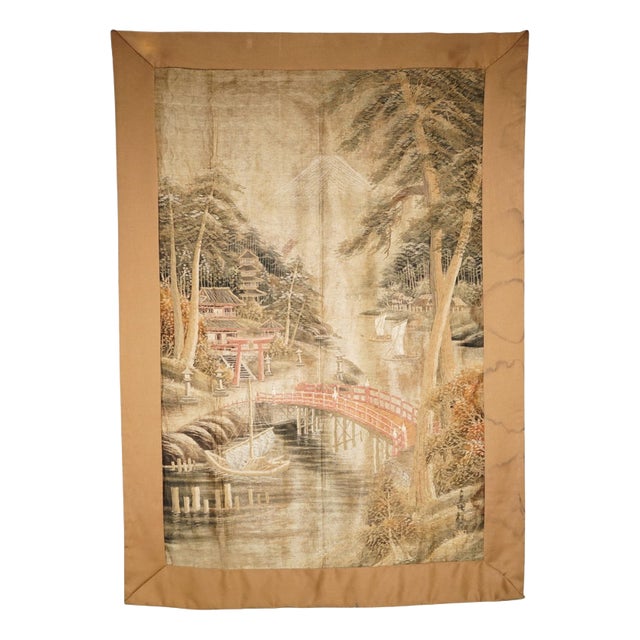 Antique Japanese Meiji Hand-Embroidered Silk Tapestry, 1880 For Sale