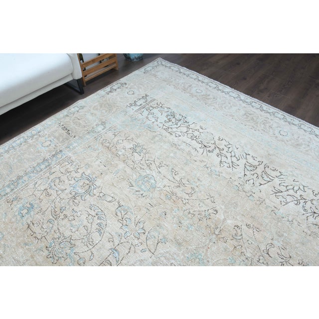 Textile 1970s Vintage Persian Handmade Wool Cotton Light Tan Area Rug For Sale - Image 7 of 10
