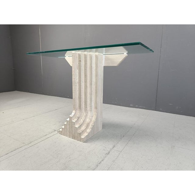 Ivory Vintage Travertine Console Table in the manner of Carlo Scarpa, 1970s For Sale - Image 8 of 12