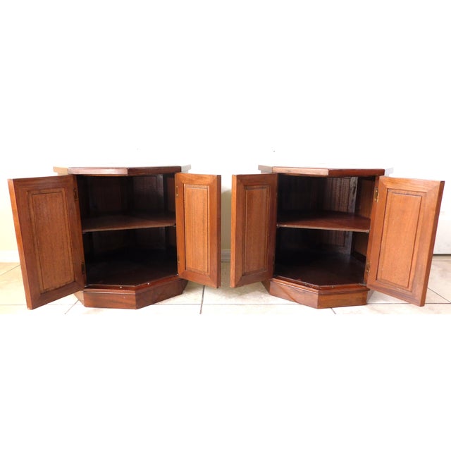 Pair Chinese Mid-Century Figural Carved Wood Glass Top Octagon Side/End Tables For Sale - Image 10 of 12