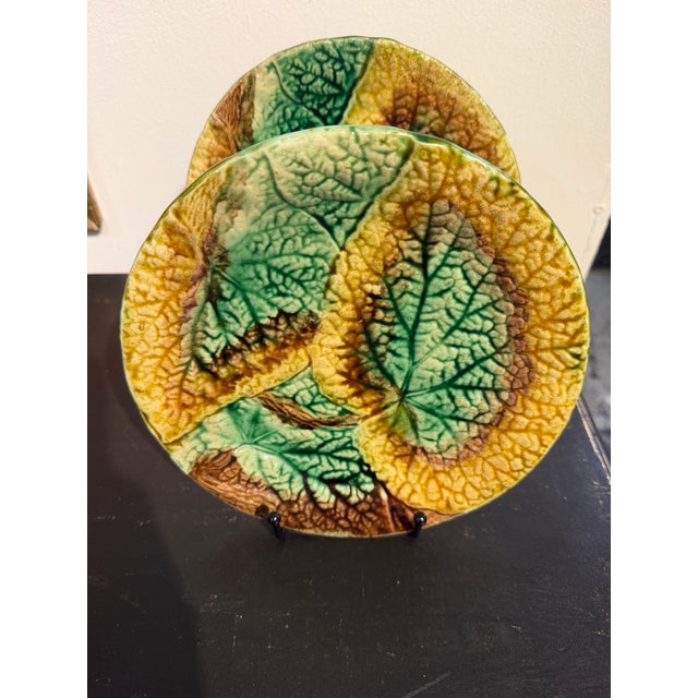 Antique Majolica Begonia Plates - Set of 4 For Sale - Image 4 of 7