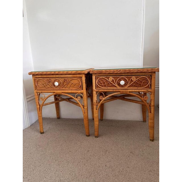White Ornate Wicker Bedside Tables, Set of 2 For Sale - Image 8 of 9