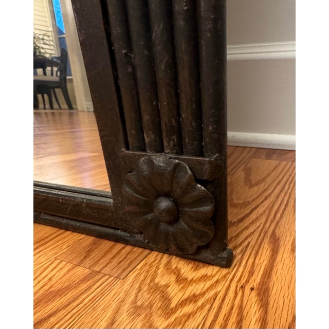 Ebony Monumental Vintage Neoclassical Black Cast Iron Wall Mirror For Sale - Image 8 of 12